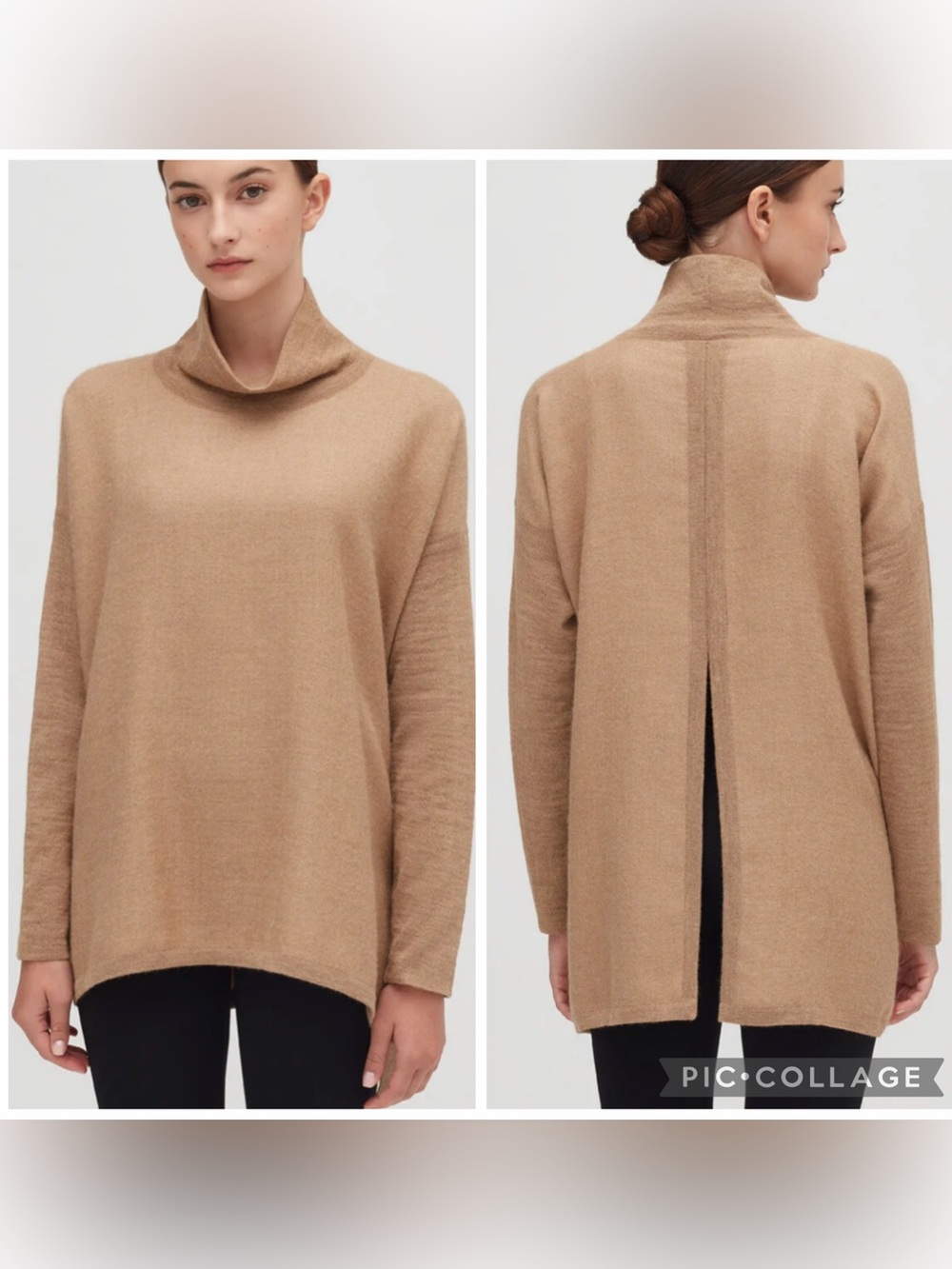 Cuyana Open-Back Funnel Neck Sweater Alpaca Camel Tan Size L/XL